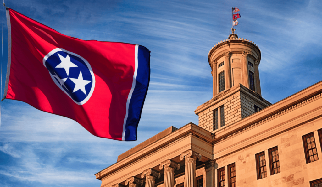 Tennessee State Capitol Building with flag