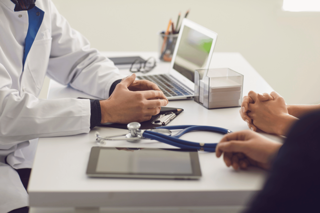 closeup of Doctor consulting with patients