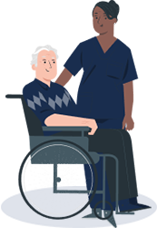 illlustration of a nurse and a senior on a wheel chair