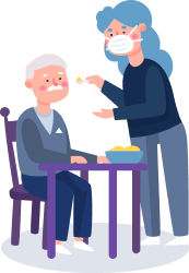 illustration of a nurse feeding a senior