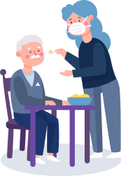 illustration of a nurse feeding a senior