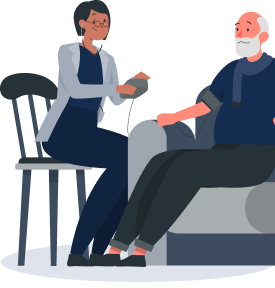 illustration of a nurse taking a senior's vitals