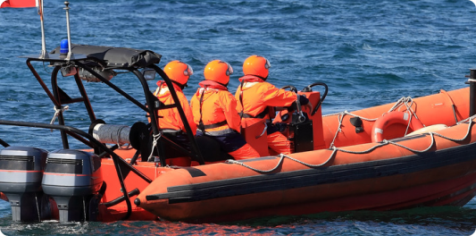 coast guard rescue team in boat