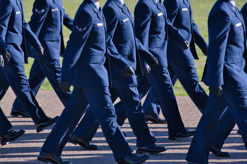 air force graduates marching in uniform