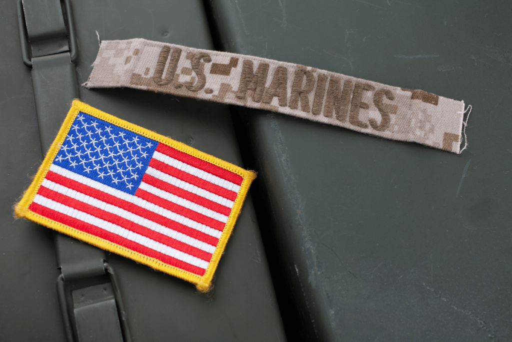 U.S. Marine Corps name tag and flag patch