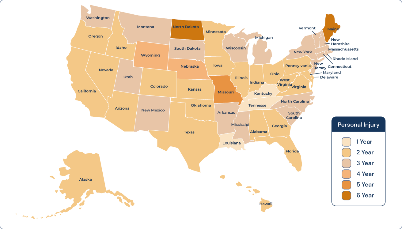 map of personal injury statute of limitations for all 50 states