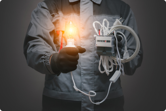 An electrician holding a light bulb