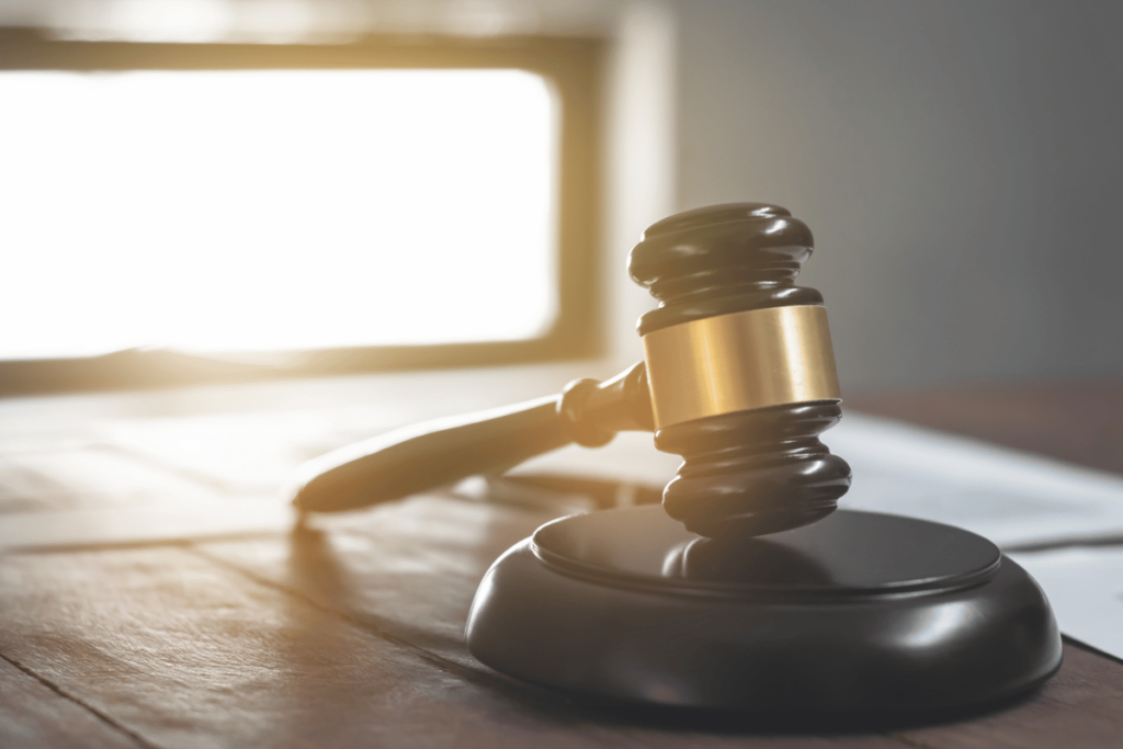 wooden gavel on desk