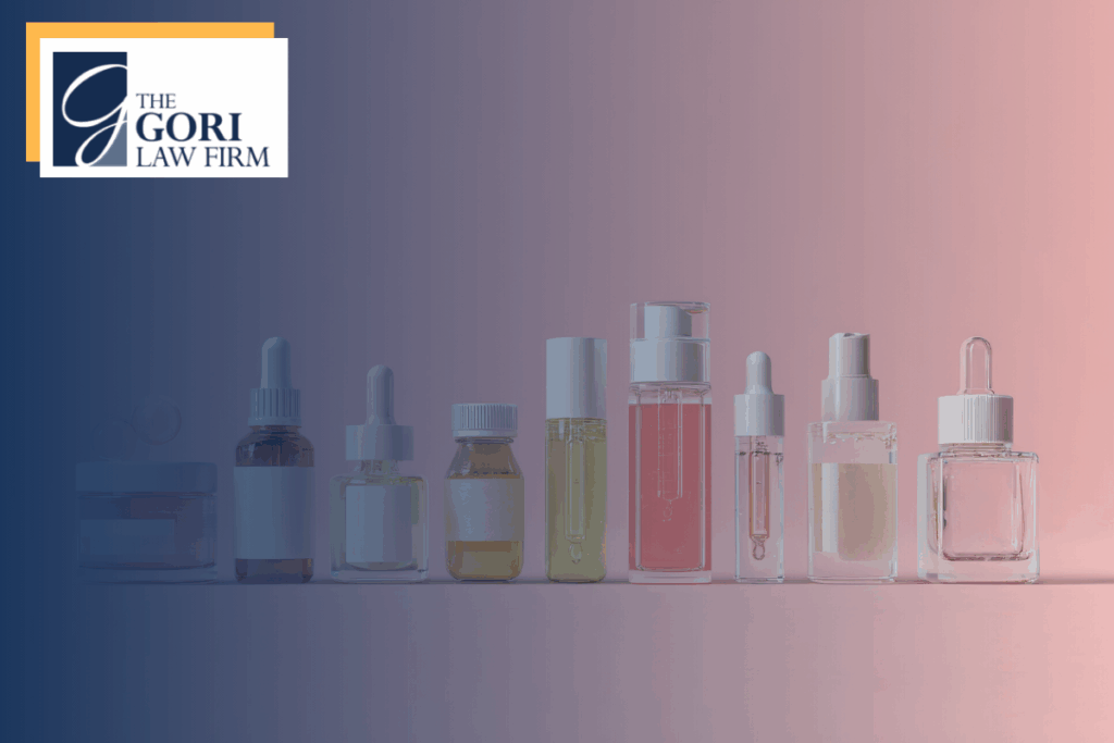 Beauty products lined up in a row. The Gori Law Firm your trusted Product Liability Lawyer